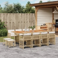 13 Piece Garden Dining Set with Cushions Beige Poly Rattan