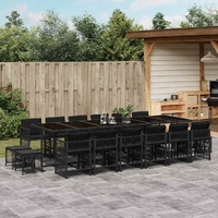 17 Piece Garden Dining Set with Cushions Black Poly Rattan