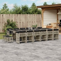 17 Piece Garden Dining Set with Cushions Light Grey Poly Rattan