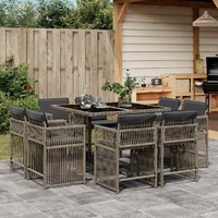 9 Piece Garden Dining Set with Cushions Grey Poly Rattan