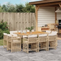 11 Piece Garden Dining Set with Cushions Beige Poly Rattan