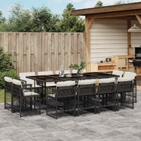 13 Piece Garden Dining Set with Cushions Black Poly Rattan