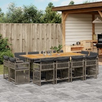 13 Piece Garden Dining Set with Cushions Grey Poly Rattan