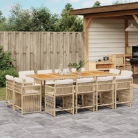 13 Piece Garden Dining Set with Cushions Beige Poly Rattan