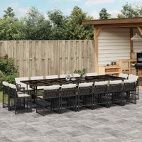 17 Piece Garden Dining Set with Cushions Black Poly Rattan
