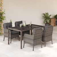 5 Piece Garden Dining Set with Cushions Grey Poly Rattan