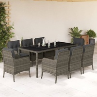 9 Piece Garden Dining Set with Cushions Grey Poly Rattan