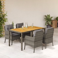 5 Piece Garden Dining Set with Cushions Grey Poly Rattan