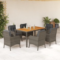7 Piece Garden Dining Set with Cushions Grey Poly Rattan