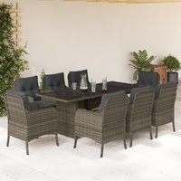 9 Piece Garden Dining Set with Cushions Grey Poly Rattan