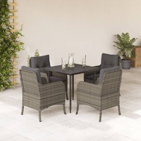 5 Piece Garden Dining Set with Cushions Grey Poly Rattan