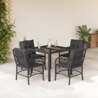 5 Piece Garden Dining Set with Cushions Black Poly Rattan