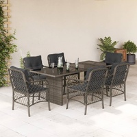 7 Piece Garden Dining Set with Cushions Grey Poly Rattan