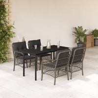 5 Piece Garden Dining Set with Cushions Grey Poly Rattan