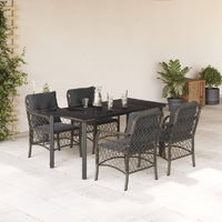 5 Piece Garden Dining Set with Cushions Grey Poly Rattan