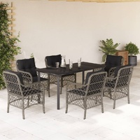 7 Piece Garden Dining Set with Cushions Grey Poly Rattan