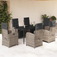7 Piece Garden Dining Set with Cushions Grey Poly Rattan