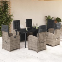 7 Piece Garden Dining Set with Cushions Grey Poly Rattan