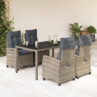 5 Piece Garden Dining Set with Cushions Grey Poly Rattan