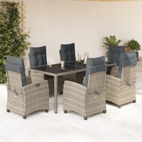 7 Piece Garden Dining Set with Cushions Grey Poly Rattan
