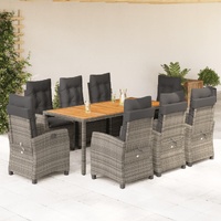 9 Piece Garden Dining Set with Cushions Grey Poly Rattan