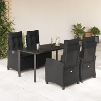 5 Piece Garden Dining Set with Cushions Black Poly Rattan