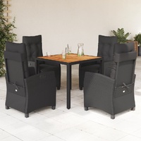 5 Piece Garden Dining Set with Cushions Black Poly Rattan
