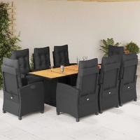 9 Piece Garden Dining Set with Cushions Black Poly Rattan