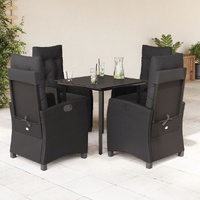 5 Piece Garden Dining Set with Cushions Black Poly Rattan