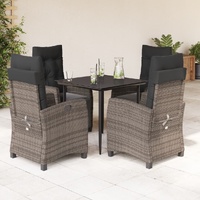 5 Piece Garden Dining Set with Cushions Grey Poly Rattan