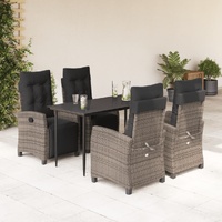 5 Piece Garden Dining Set with Cushions Grey Poly Rattan