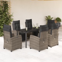 7 Piece Garden Dining Set with Cushions Grey Poly Rattan