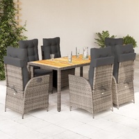 7 Piece Garden Dining Set with Cushions Grey Poly Rattan