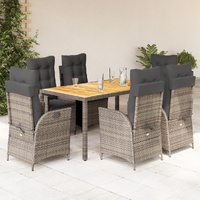 7 Piece Garden Dining Set with Cushions Grey Poly Rattan