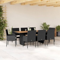 9 Piece Garden Dining Set with Cushions Black Poly Rattan