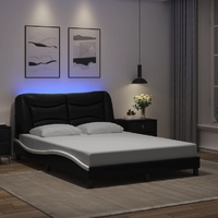 Bed Frame with LED without Mattress "Hvar" Black and White 137x190 cm Double