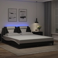 Bed Frame "Viana" with LED without Mattress Black and White 180x200 cm King"