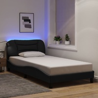 Bed Frame with LED without Mattress "Hvar" Black 107x203 cm King Single Fabric