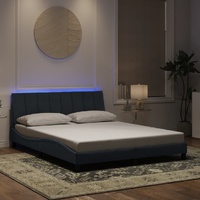 Bed Frame with LED without Mattress "Hanko" Dark Grey 152x203 cm Queen Velvet