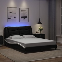Bed Frame with LED without Mattress "Hvar" Black and White 137x190 cm Double