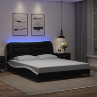 Bed Frame with LED without Mattress "Hvar" Black and White 152x203 cm Queen