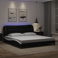 Bed Frame with LED without Mattress "Hvar" Black and White 180x200 cm King"