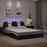 Bed Frame "Viana" with LED without Mattress Black and White 152x203 cm Queen