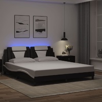 Bed Frame "Viana" with LED without Mattress Black and White 180x200 cm King"