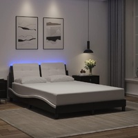 Bed Frame with LED without Mattress "Zadar" Black and White 137x190 cm Double
