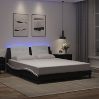 Bed Frame with LED without Mattress "Zadar" Black and White 152x203 cm Queen