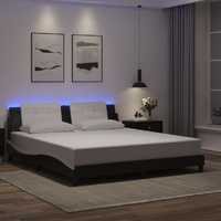Bed Frame with LED without Mattress "Zadar" Black and White 180x200 cm King"