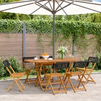 Folding Garden Chairs 6 pcs Black Poly Rattan and Solid Wood