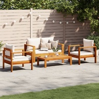 4 Piece Garden Sofa Set with Cushions Solid Wood Acacia