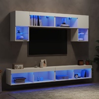 6 Piece TV Wall Units with LED White Engineered Wood